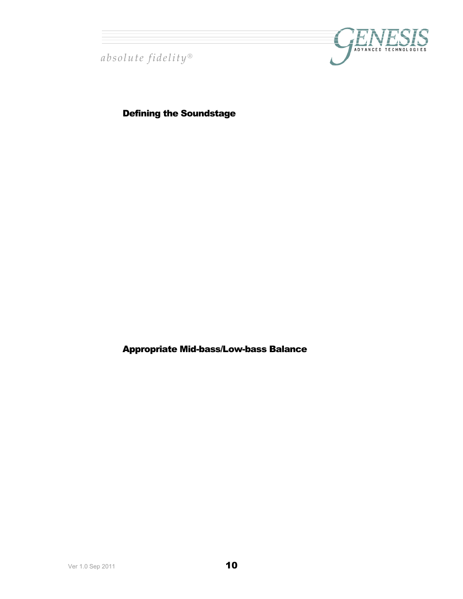 Efining the, Oundstage, Ppropriate | Bass, Alance | Genesis Advanced Technologies 2JR User Manual | Page 14 / 25