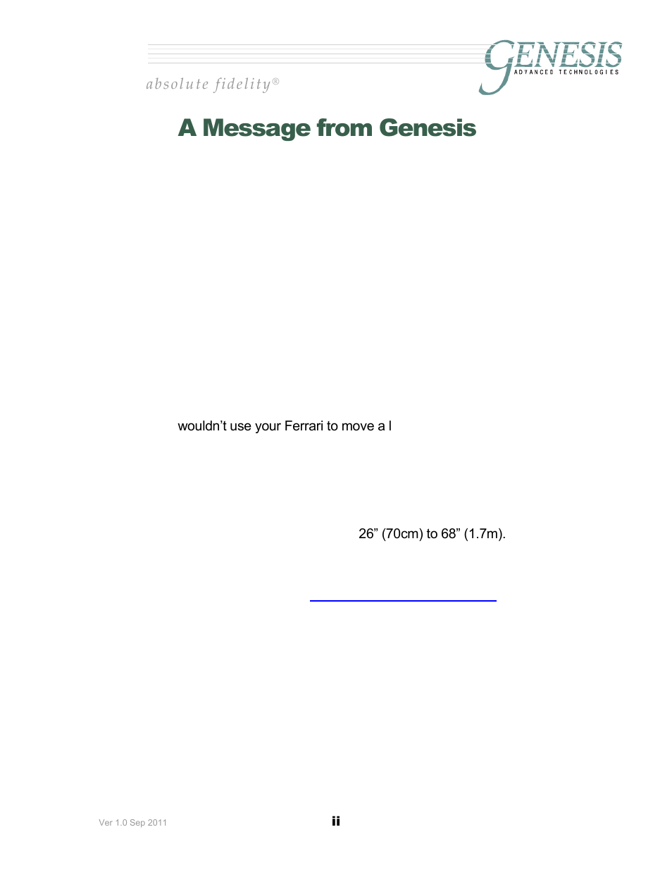 A message from genesis | Genesis Advanced Technologies 2JR User Manual | Page 3 / 25