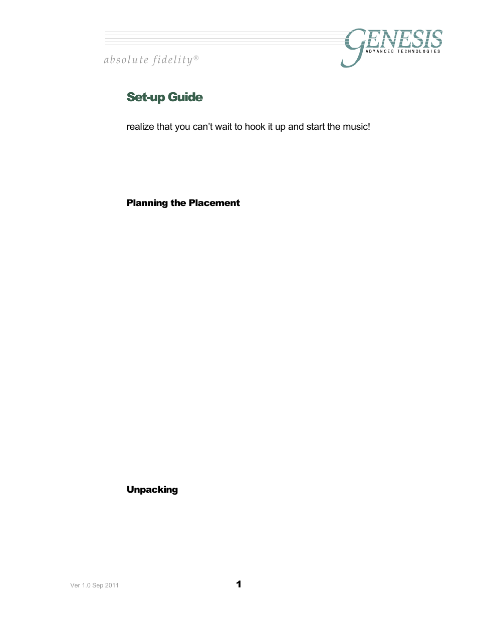 Set-up guide, Lanning the, Lacement | Npacking | Genesis Advanced Technologies 2JR User Manual | Page 5 / 25