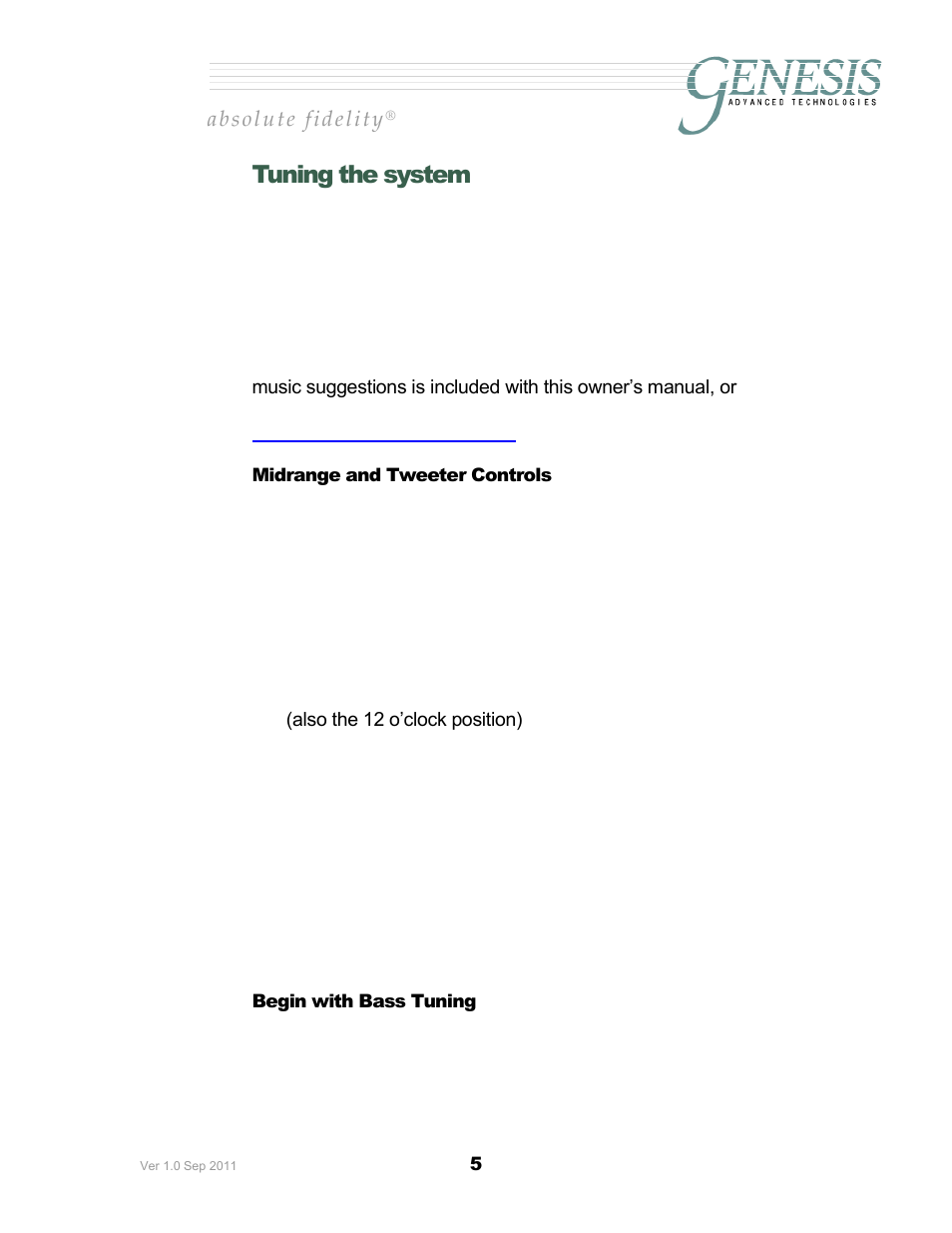 Tuning the system, Idrange and, Weeter | Ontrols, Egin with, Uning | Genesis Advanced Technologies 2JR User Manual | Page 9 / 25