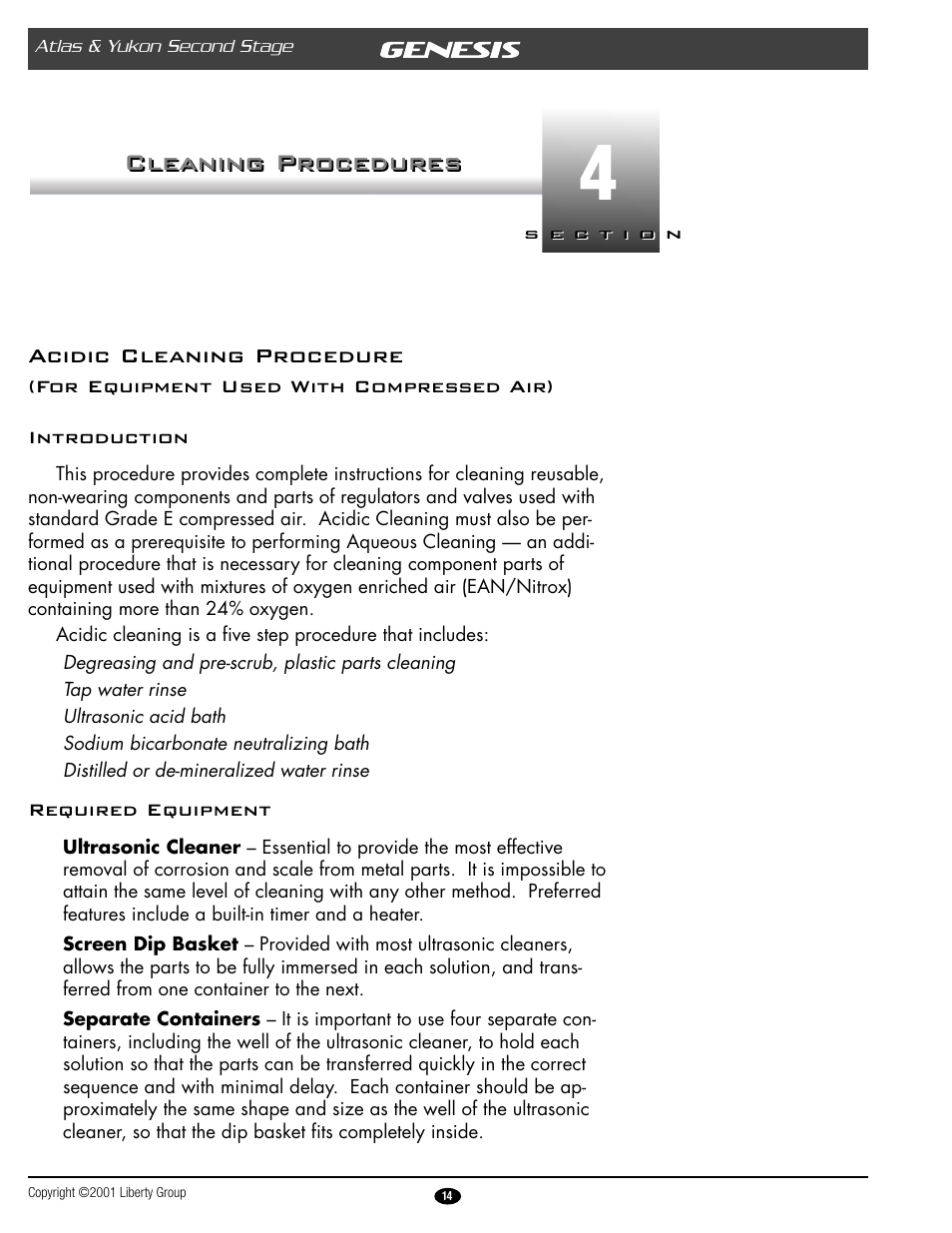 Cleaning procedures, Acidic cleaning procedure | Genesis Advanced Technologies ATLAS & YUKON GRXXX & User Manual | Page 14 / 35