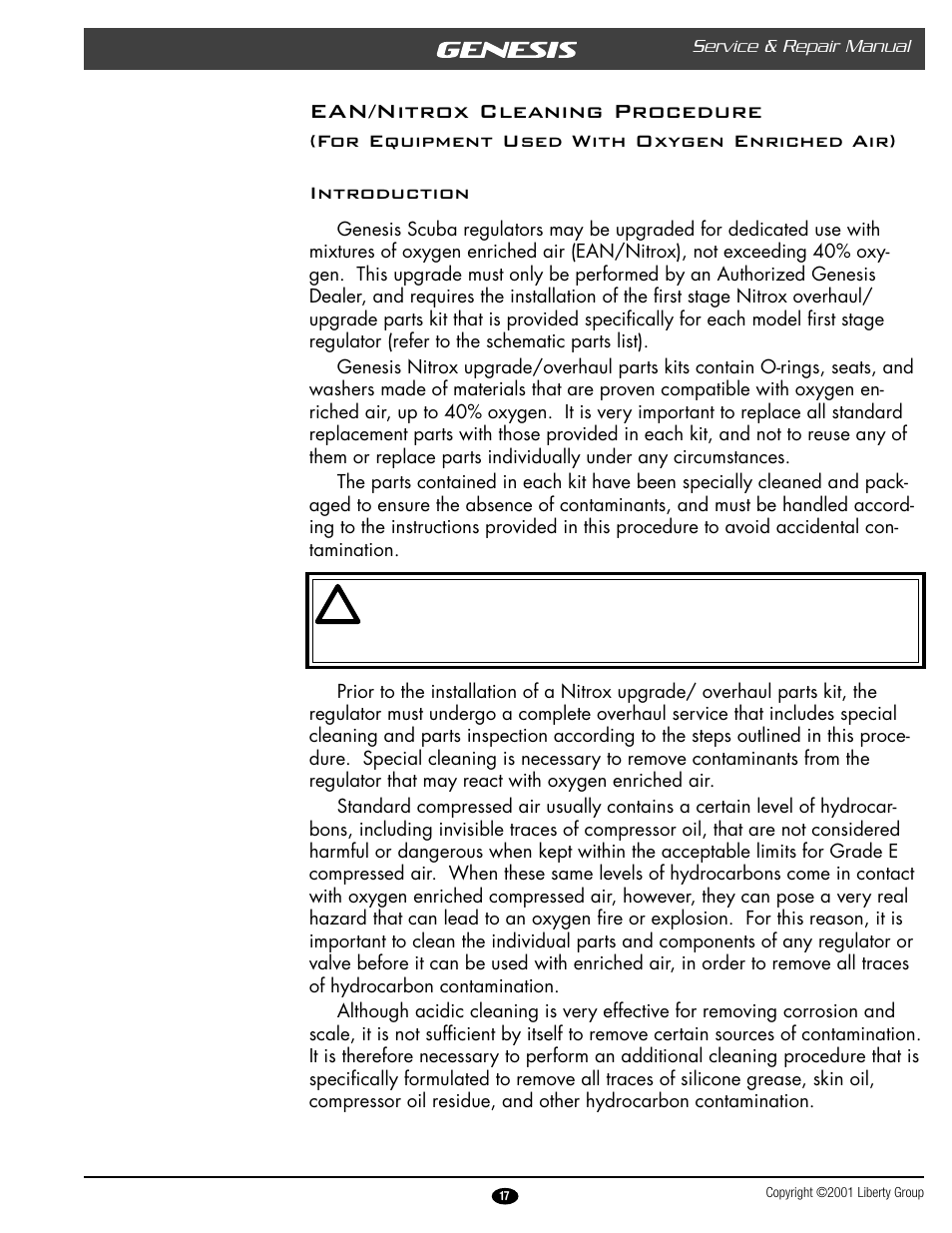 Ean/nitrox cleaning procedure | Genesis Advanced Technologies ATLAS & YUKON GRXXX & User Manual | Page 17 / 35