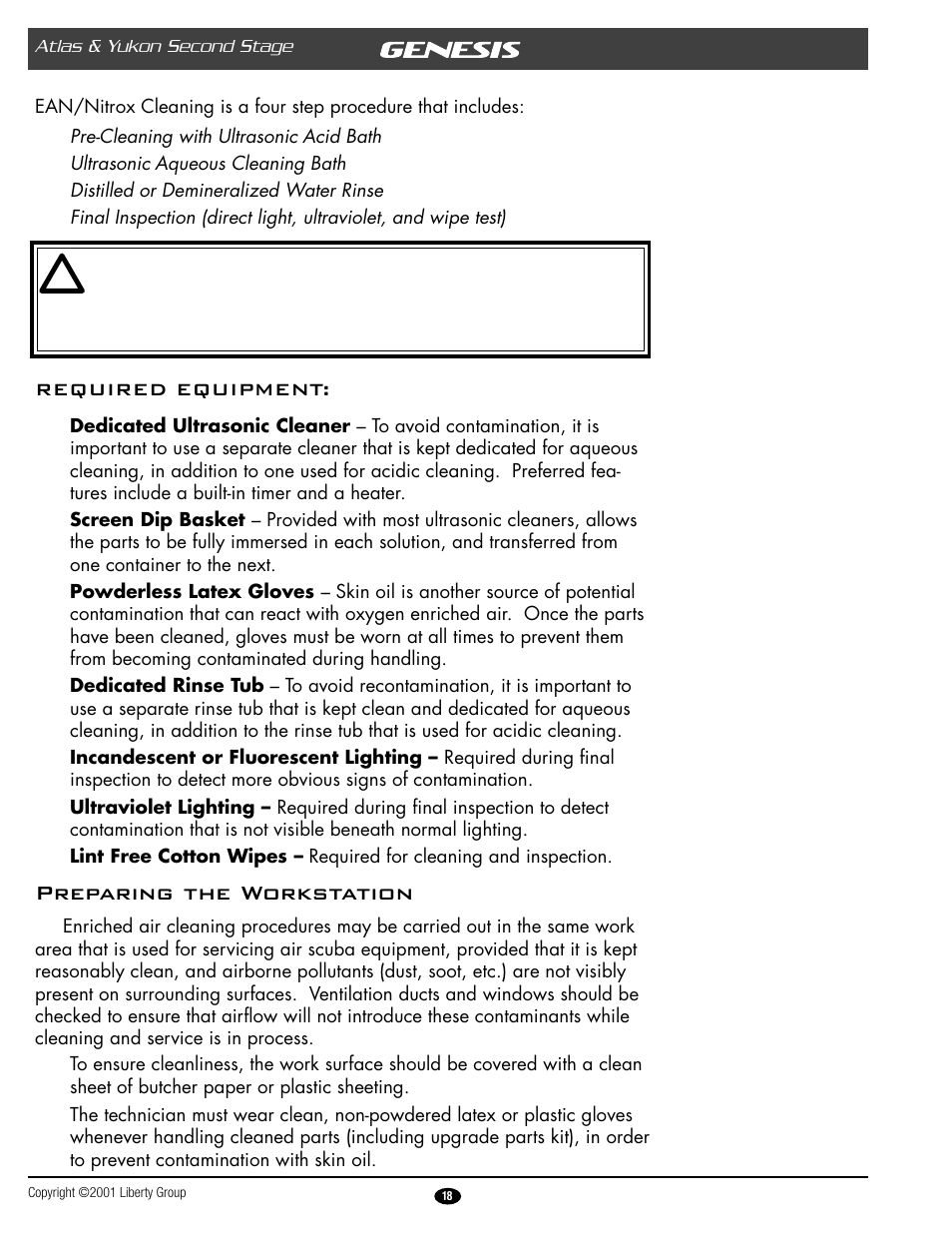 Preparing the workstation, Required equipment | Genesis Advanced Technologies ATLAS & YUKON GRXXX & User Manual | Page 18 / 35