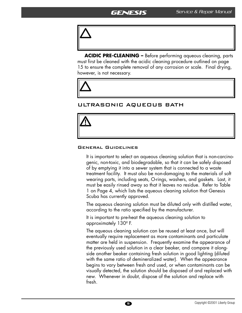 Ultrasonic aqueous bath, General guidelines | Genesis Advanced Technologies ATLAS & YUKON GRXXX & User Manual | Page 19 / 35