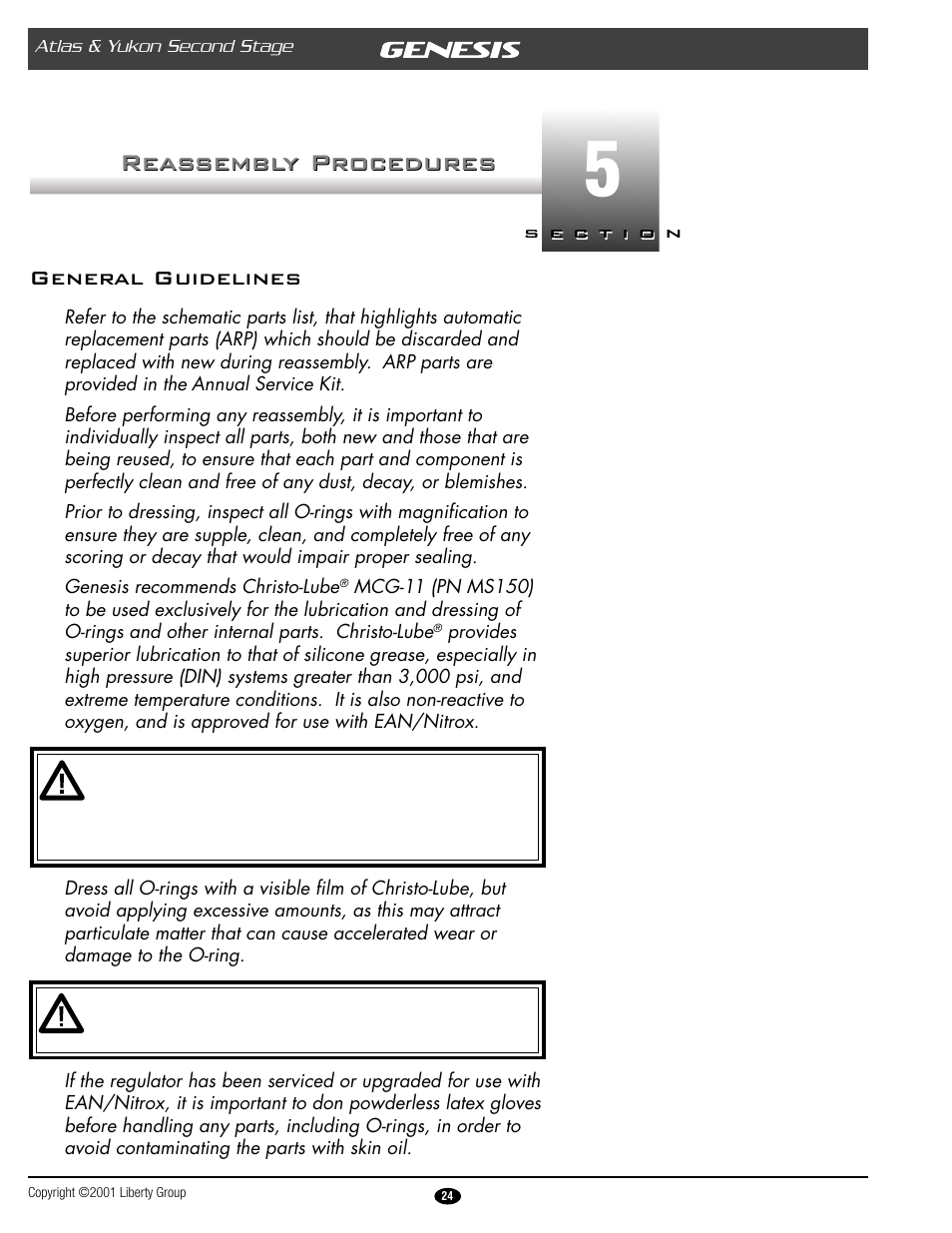 Reassembly procedures, General guidelines | Genesis Advanced Technologies ATLAS & YUKON GRXXX & User Manual | Page 24 / 35