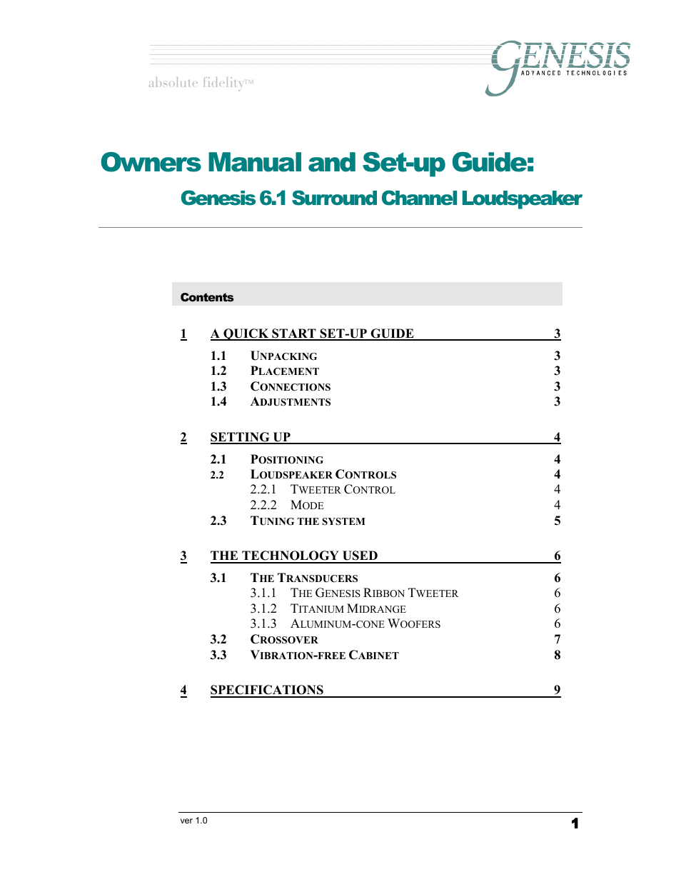 Genesis Advanced Technologies G6.1sr User Manual | 9 pages