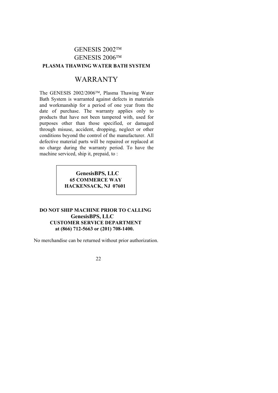 Warranty | Genesis Advanced Technologies 2002 User Manual | Page 22 / 22