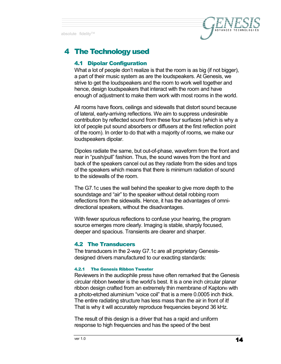 4 the technology used, Absolute fidelity | Genesis Advanced Technologies G7.1c User Manual | Page 14 / 17