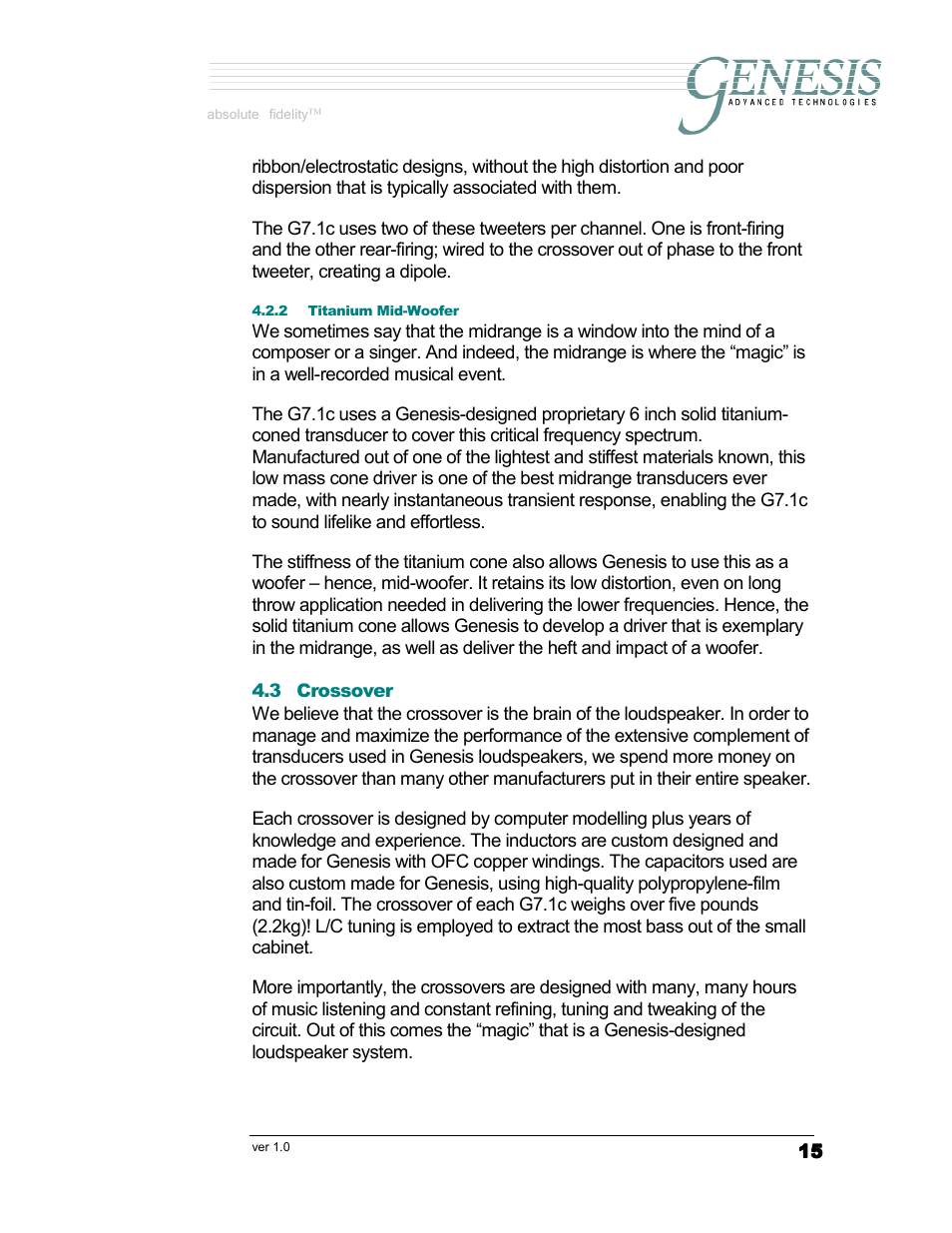 Absolute fidelity | Genesis Advanced Technologies G7.1c User Manual | Page 15 / 17