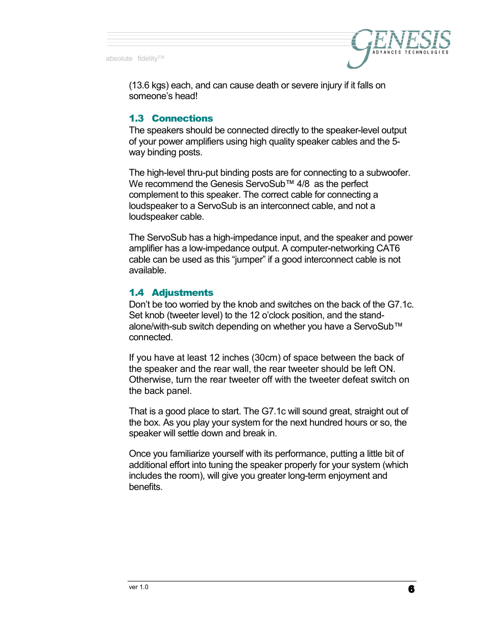 Absolute fidelity | Genesis Advanced Technologies G7.1c User Manual | Page 6 / 17