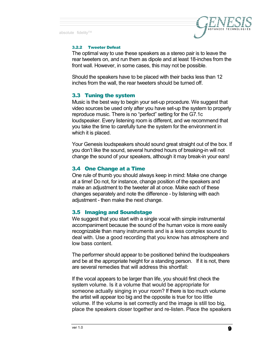 Absolute fidelity | Genesis Advanced Technologies G7.1c User Manual | Page 9 / 17