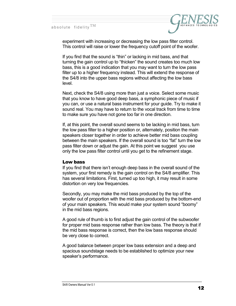 Genesis Advanced Technologies SERVOSUB S4/8 User Manual | Page 12 / 18