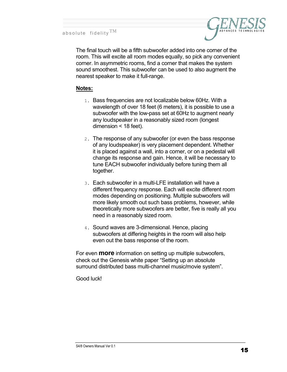 More | Genesis Advanced Technologies SERVOSUB S4/8 User Manual | Page 15 / 18