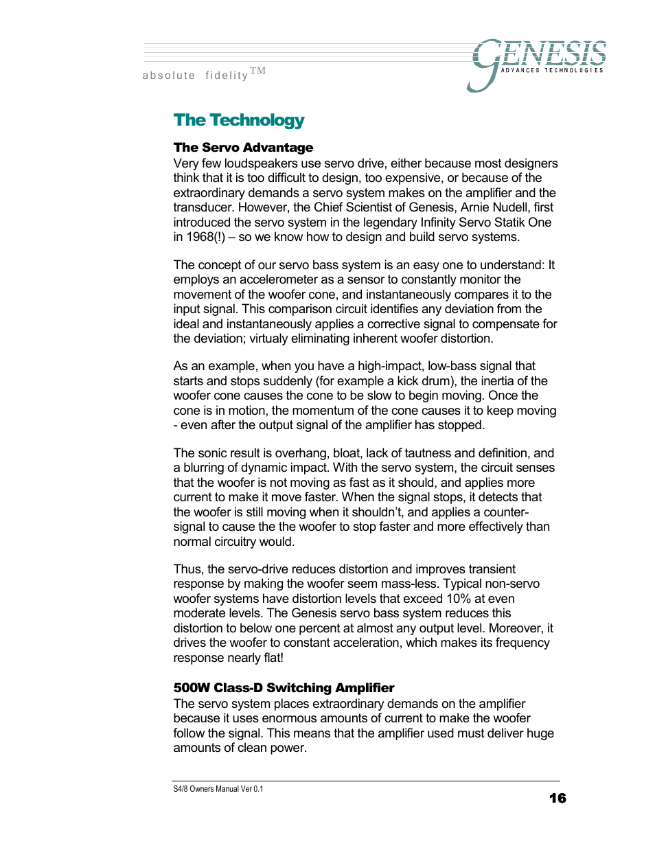 Genesis Advanced Technologies SERVOSUB S4/8 User Manual | Page 16 / 18
