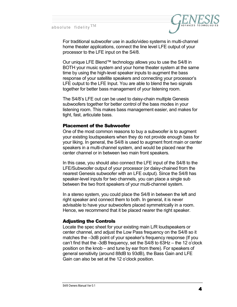 Genesis Advanced Technologies SERVOSUB S4/8 User Manual | Page 4 / 18