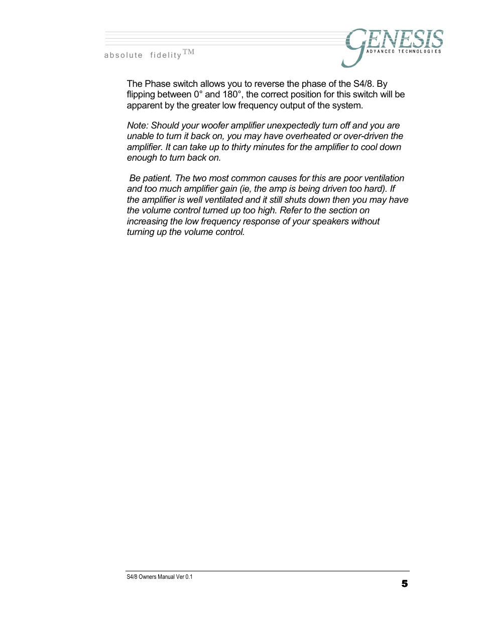 Genesis Advanced Technologies SERVOSUB S4/8 User Manual | Page 5 / 18