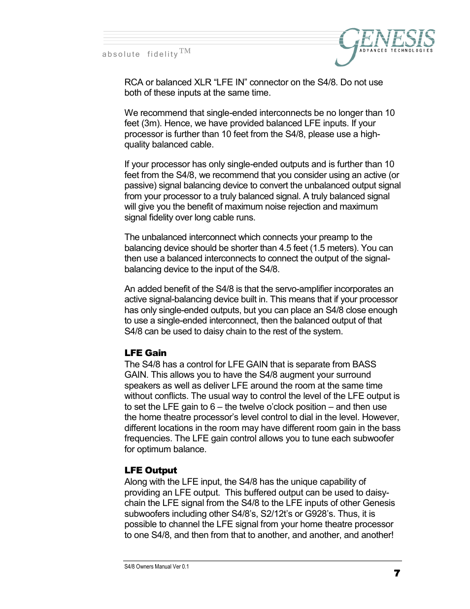 Genesis Advanced Technologies SERVOSUB S4/8 User Manual | Page 7 / 18