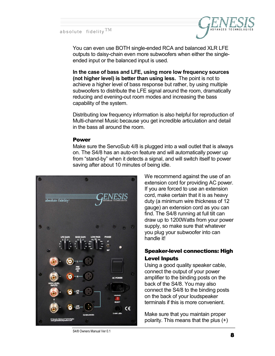 Genesis Advanced Technologies SERVOSUB S4/8 User Manual | Page 8 / 18