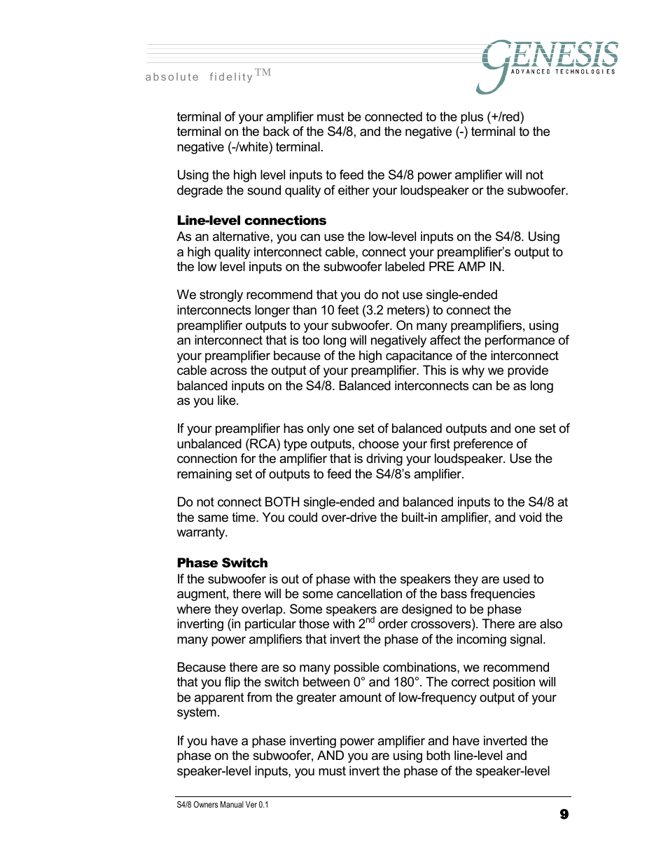 Genesis Advanced Technologies SERVOSUB S4/8 User Manual | Page 9 / 18