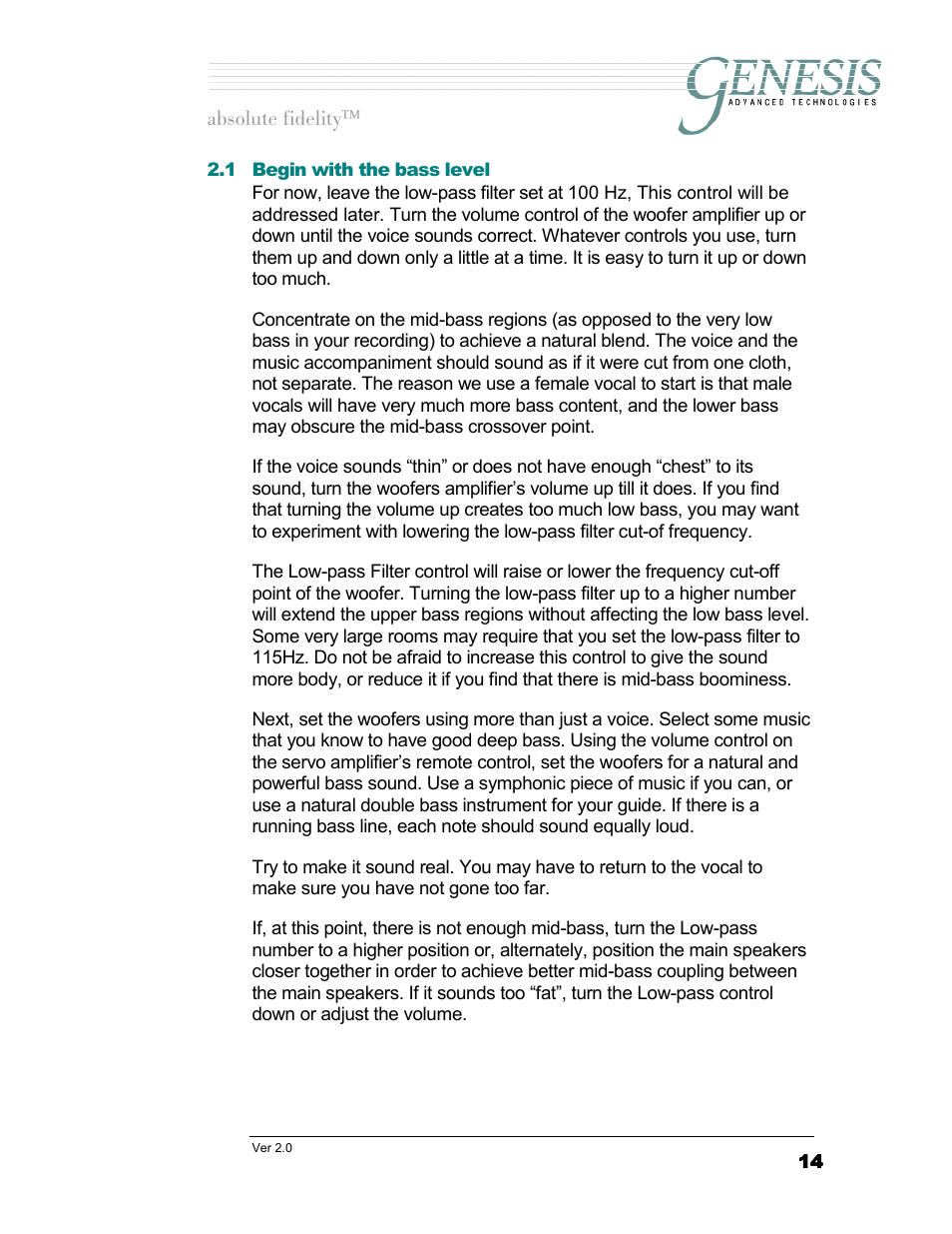 Begin with the bass level, Egin with the bass level | Genesis Advanced Technologies 1.1 User Manual | Page 14 / 27