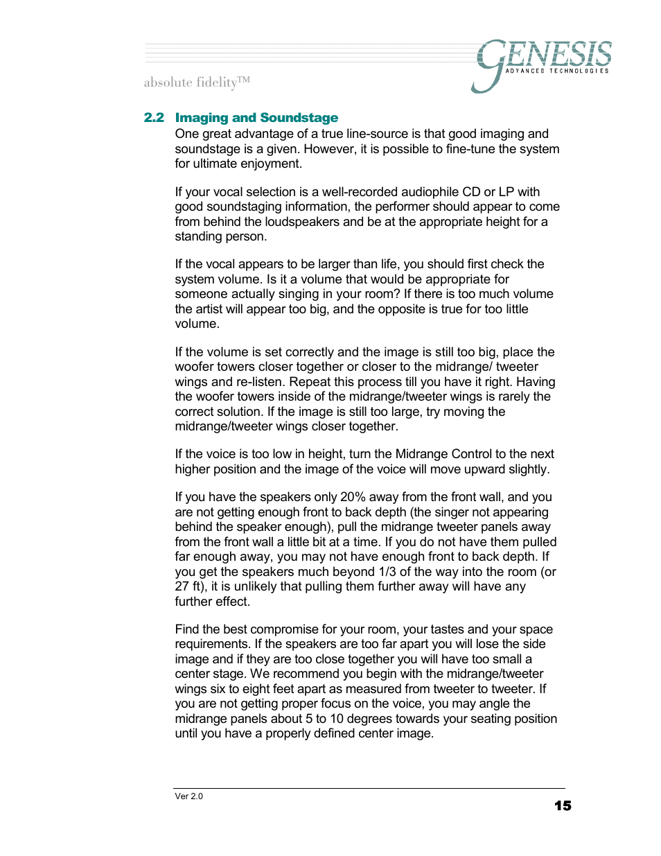 Imaging and soundstage, Maging and, Oundstage | Genesis Advanced Technologies 1.1 User Manual | Page 15 / 27