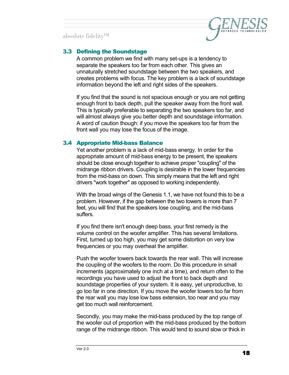 Defining the soundstage, Appropriate mid-bass balance, Efining the | Oundstage, Ppropriate, Bass, Alance | Genesis Advanced Technologies 1.1 User Manual | Page 18 / 27
