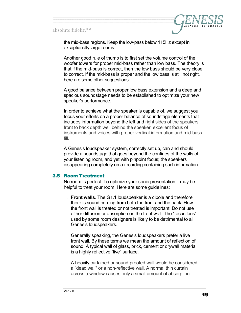 Room treatment, Reatment, Длздмнй=сбзйдбну | Genesis Advanced Technologies 1.1 User Manual | Page 19 / 27