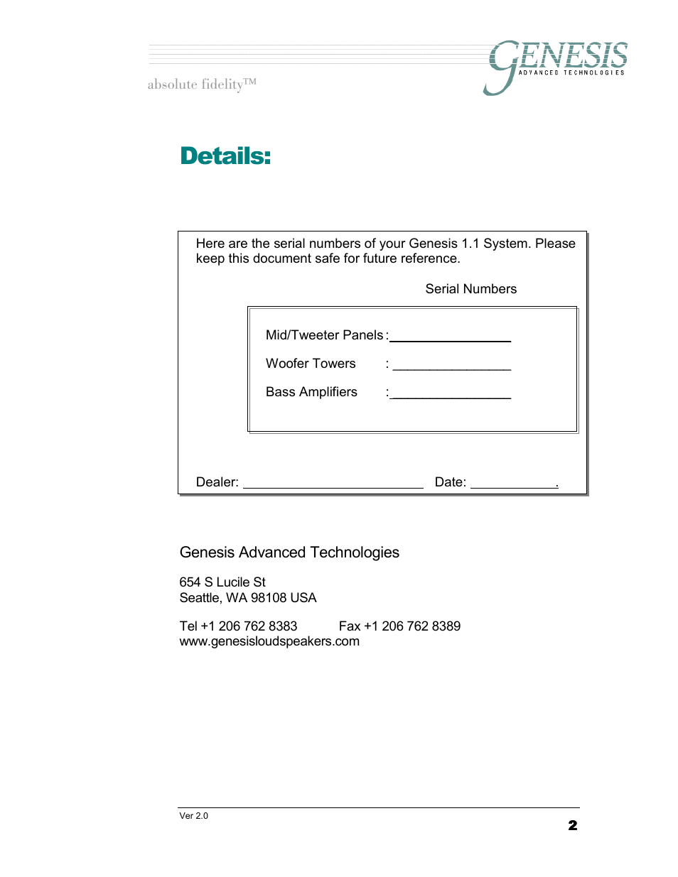 Details | Genesis Advanced Technologies 1.1 User Manual | Page 2 / 27