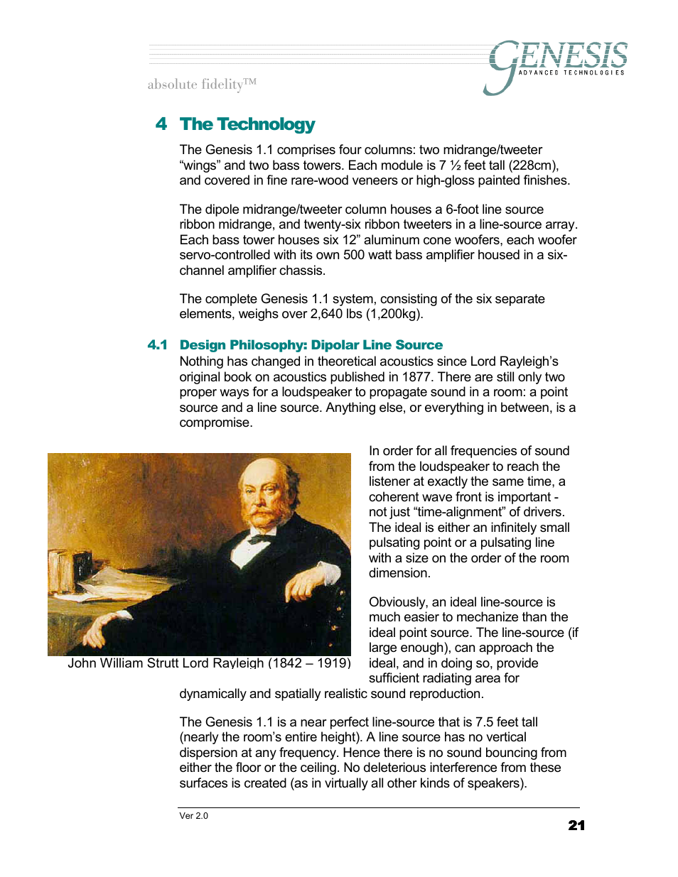 The technology, Design philosophy: dipolar line source, Esign | Hilosophy, Ipolar, Ource, 4 the technology | Genesis Advanced Technologies 1.1 User Manual | Page 21 / 27