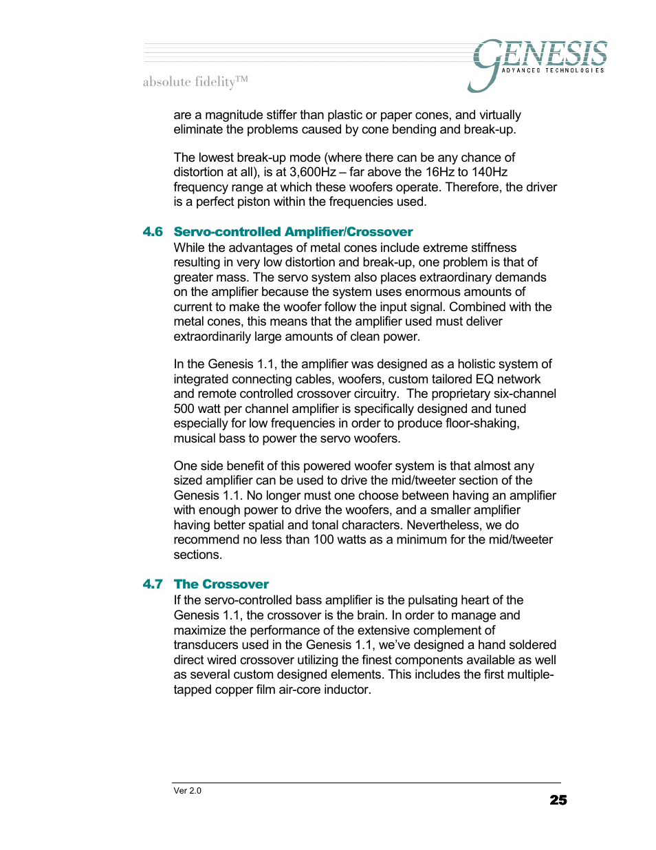 Servo-controlled amplifier/crossover, The crossover, Ervo | Controlled, Mplifier, Rossover | Genesis Advanced Technologies 1.1 User Manual | Page 25 / 27