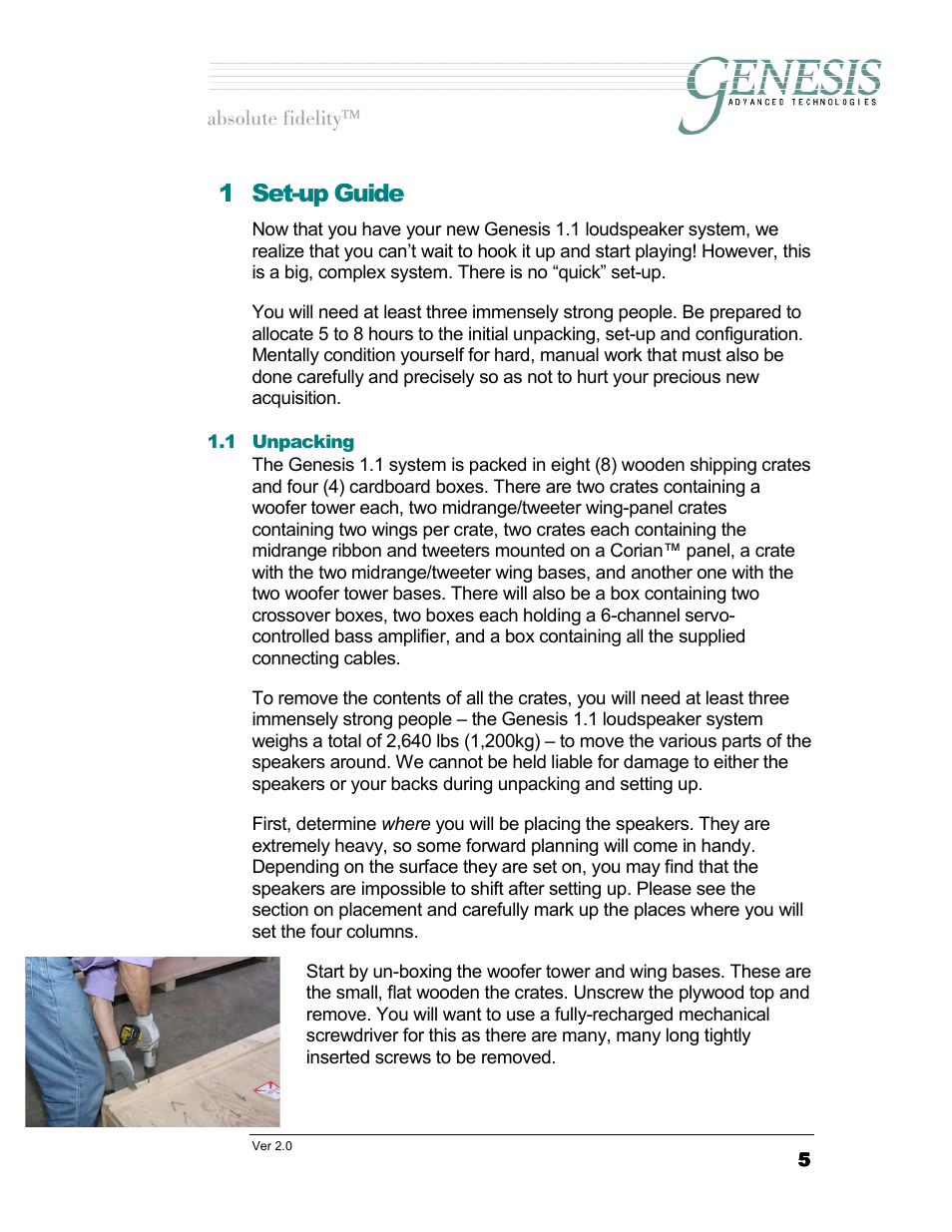 Set-up guide, Unpacking, Npacking | 1 set-up guide | Genesis Advanced Technologies 1.1 User Manual | Page 5 / 27