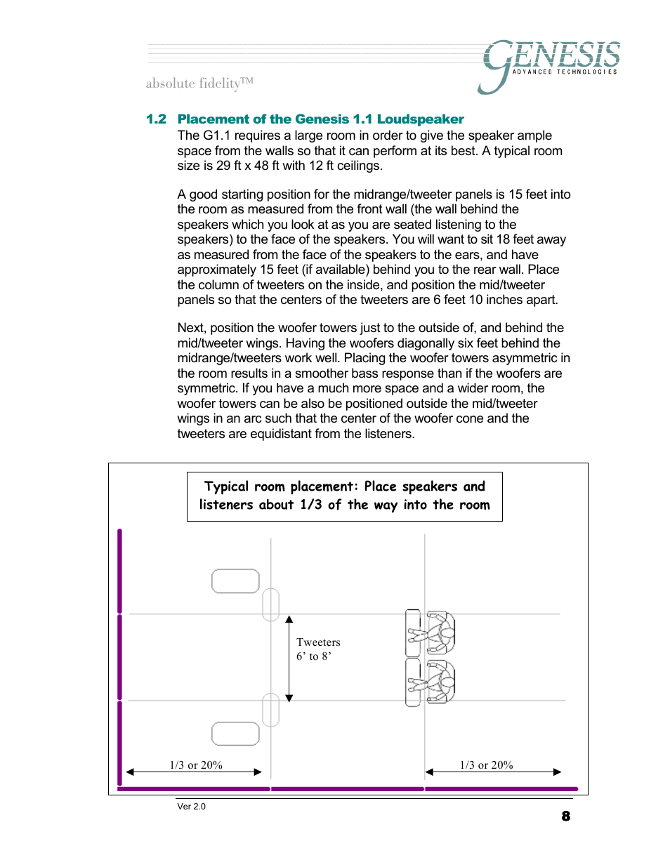 Placement of the genesis 1.1 loudspeaker, Lacement of the, Enesis | Oudspeaker, Длздмнй=сбзйдбну | Genesis Advanced Technologies 1.1 User Manual | Page 8 / 27