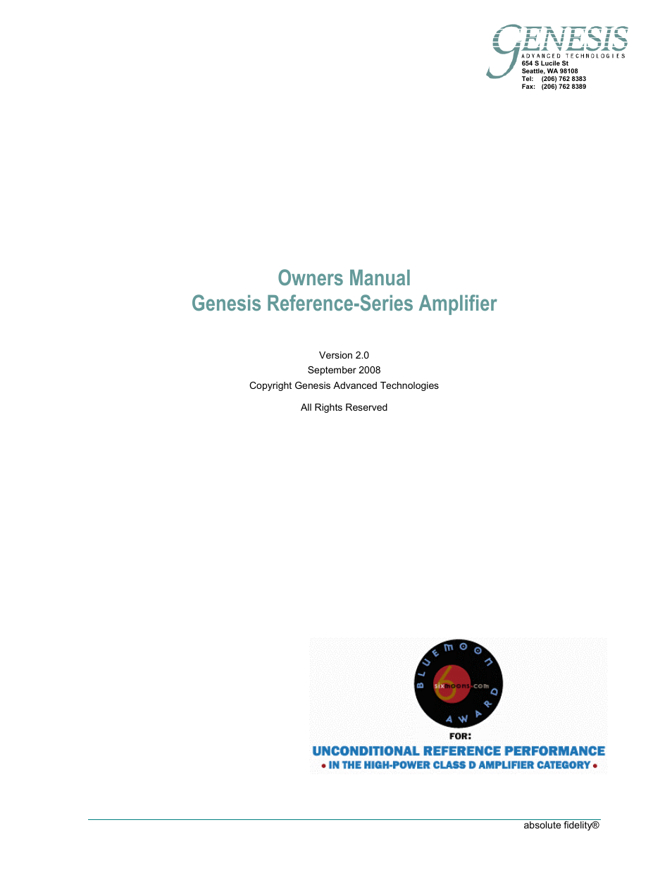 Genesis Advanced Technologies Genesis Reference-Series Amplifier None User Manual | 15 pages