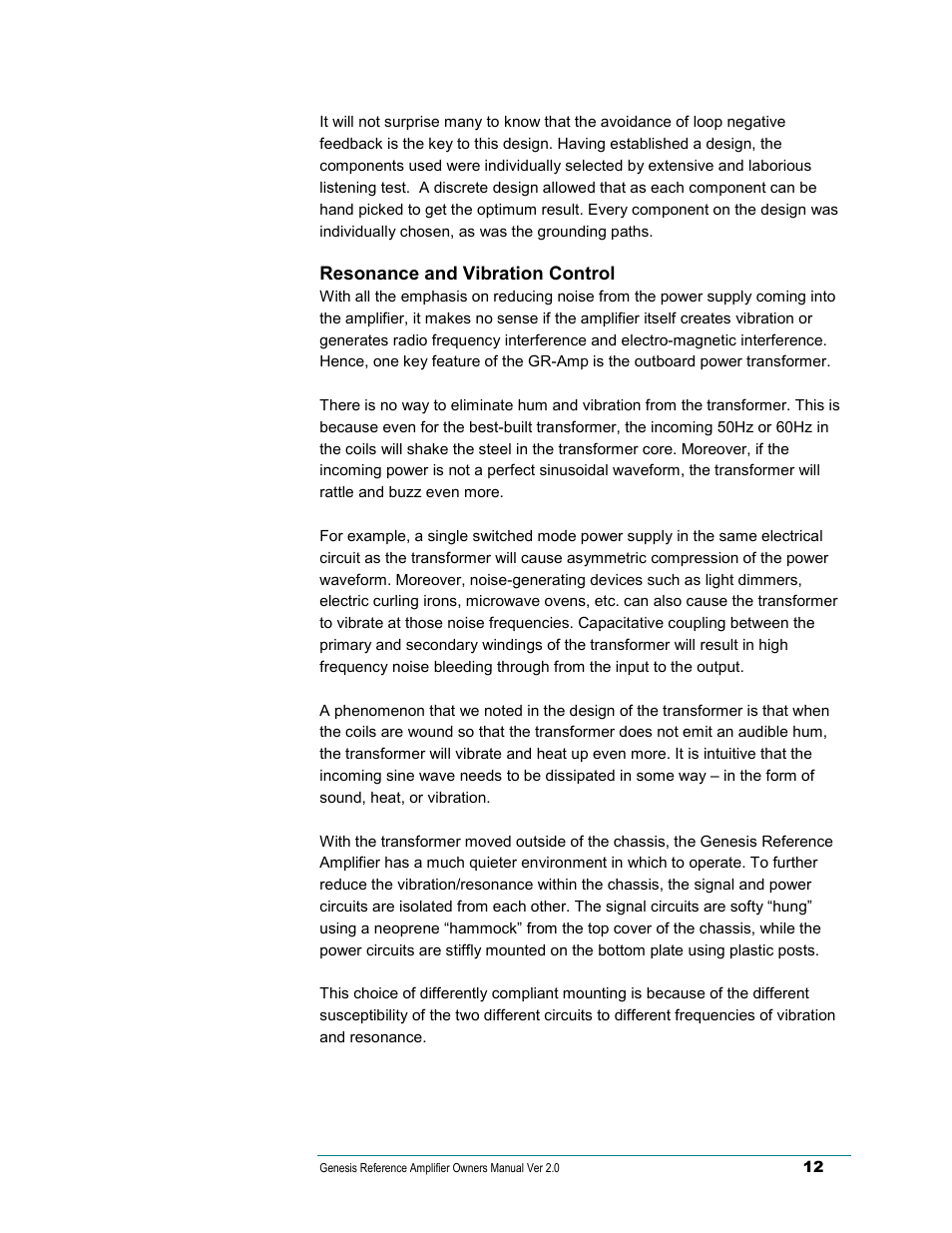 Resonance and vibration control | Genesis Advanced Technologies Genesis Reference-Series Amplifier None User Manual | Page 13 / 15
