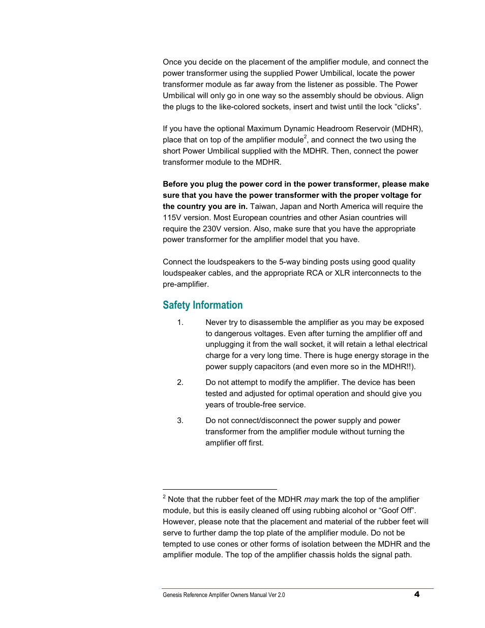 Safety information | Genesis Advanced Technologies Genesis Reference-Series Amplifier None User Manual | Page 5 / 15