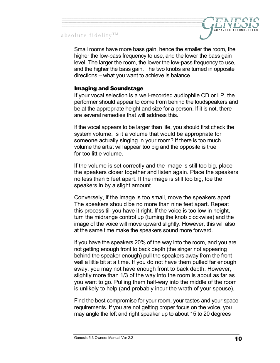Imaging and soundstage, Maging and, Oundstage | Genesis Advanced Technologies GENESIS 5.3 User Manual | Page 11 / 24