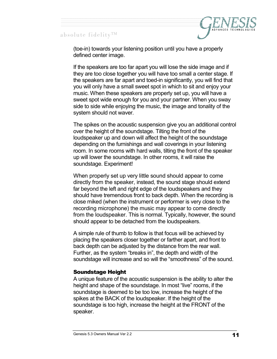 Soundstage height, Oundstage, Eight | Genesis Advanced Technologies GENESIS 5.3 User Manual | Page 12 / 24