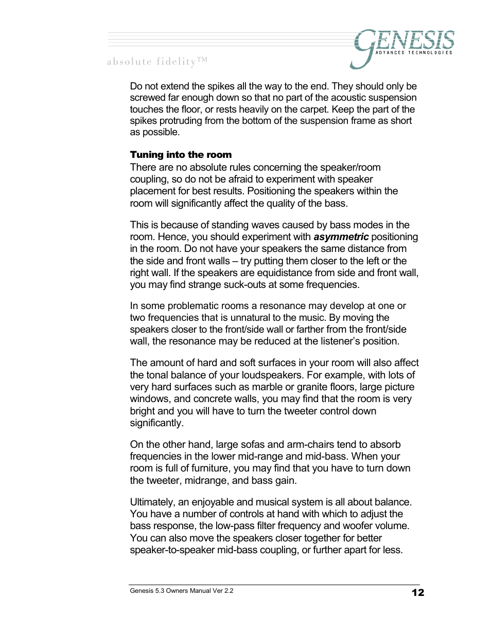 Tuning into the room, Uning into the room | Genesis Advanced Technologies GENESIS 5.3 User Manual | Page 13 / 24