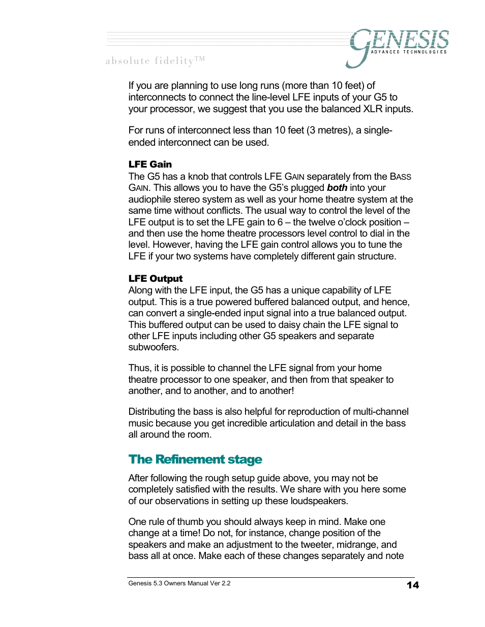 Lfe gain, Lfe output, The refinement stage | Lfe g, Lfe o, Utput | Genesis Advanced Technologies GENESIS 5.3 User Manual | Page 15 / 24
