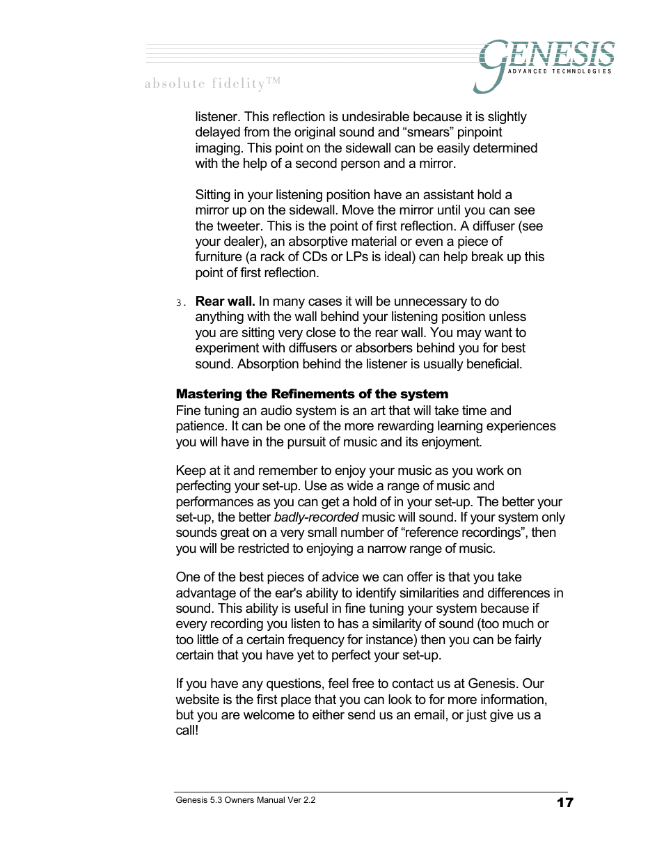 Mastering the refinements of the system, Astering the, Efinements of the system | Длздмнй=сбзйдбну | Genesis Advanced Technologies GENESIS 5.3 User Manual | Page 18 / 24