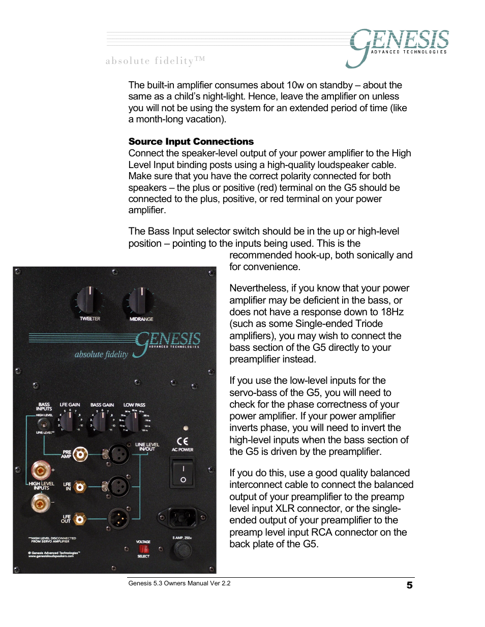 Source input connections, Ource, Nput | Onnections | Genesis Advanced Technologies GENESIS 5.3 User Manual | Page 6 / 24