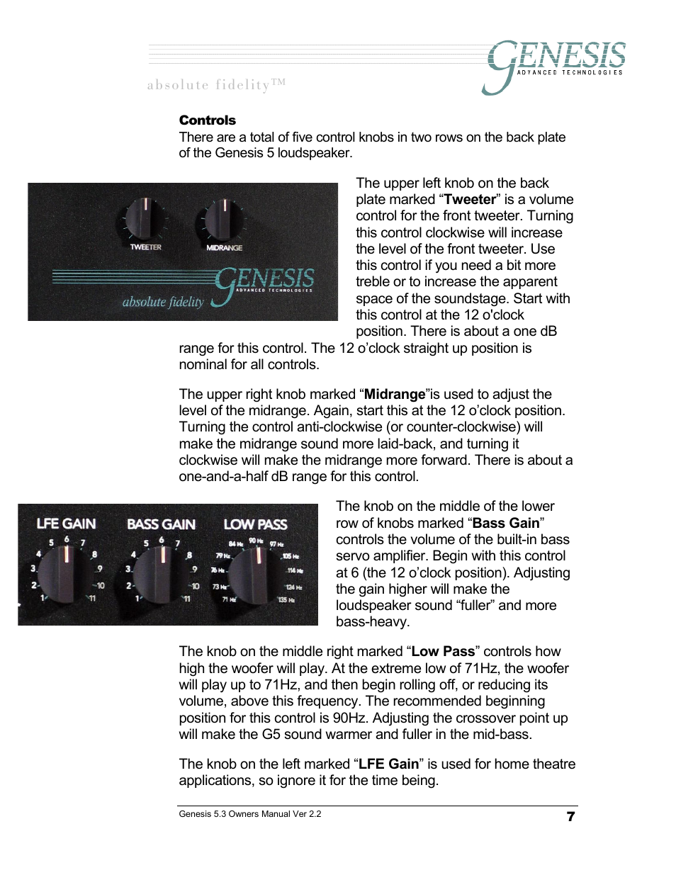 Controls, Ontrols | Genesis Advanced Technologies GENESIS 5.3 User Manual | Page 8 / 24
