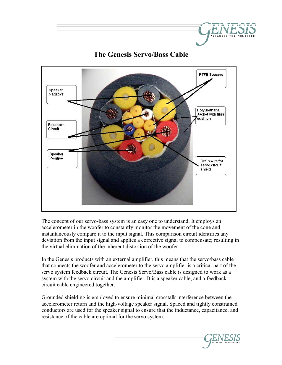 The genesis servo/bass cable | Genesis Advanced Technologies Cables Servo/Bass User Manual | Page 2 / 5