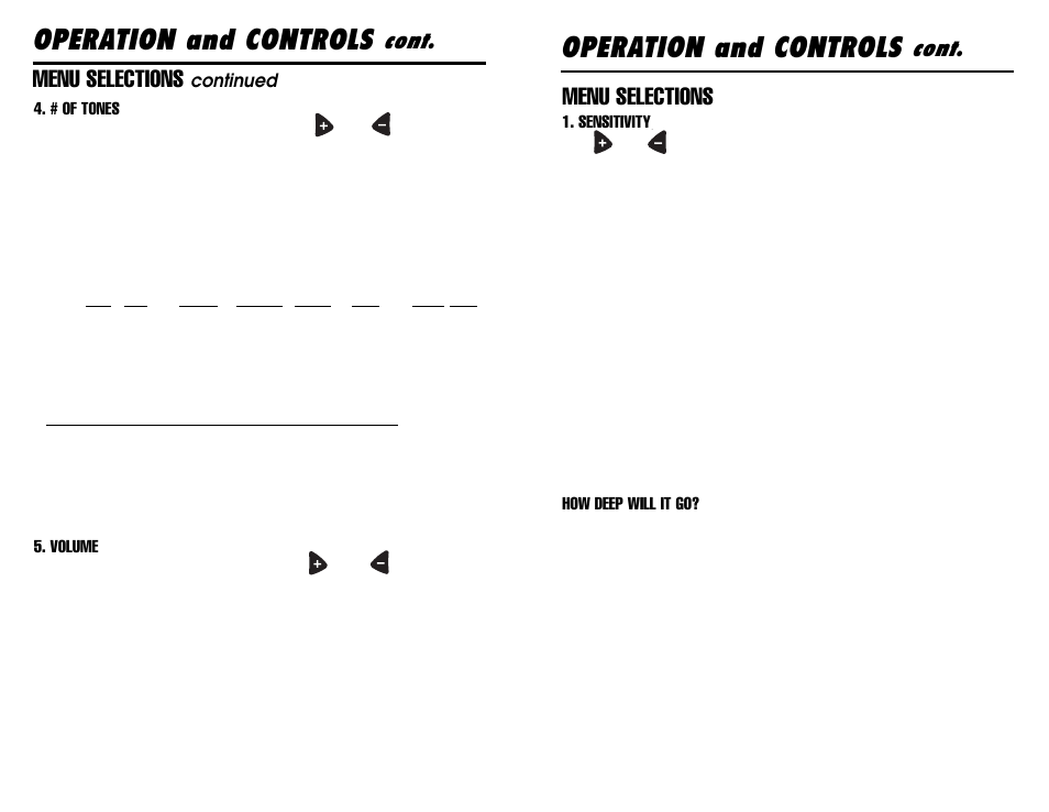 Operation and controls, Cont, Menu selections | Gamma Sports 6000 User Manual | Page 14 / 24