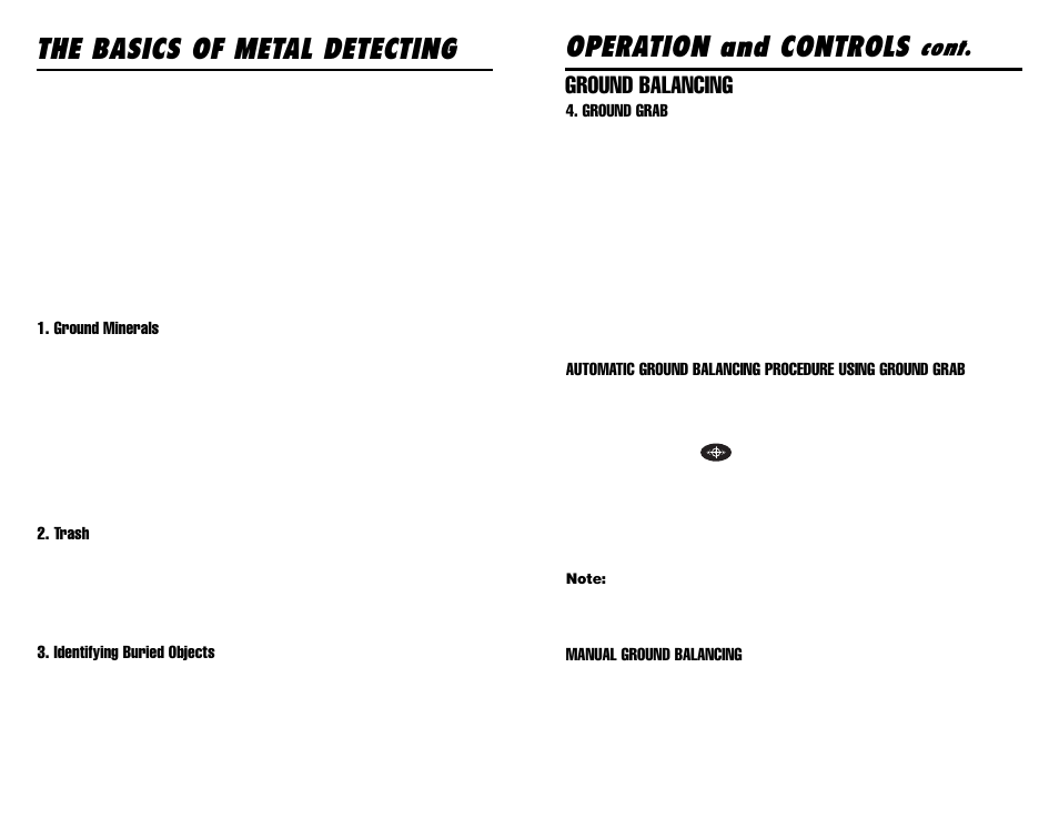 The basics of metal detecting, Operation and controls, Cont | Ground balancing | Gamma Sports 6000 User Manual | Page 17 / 24