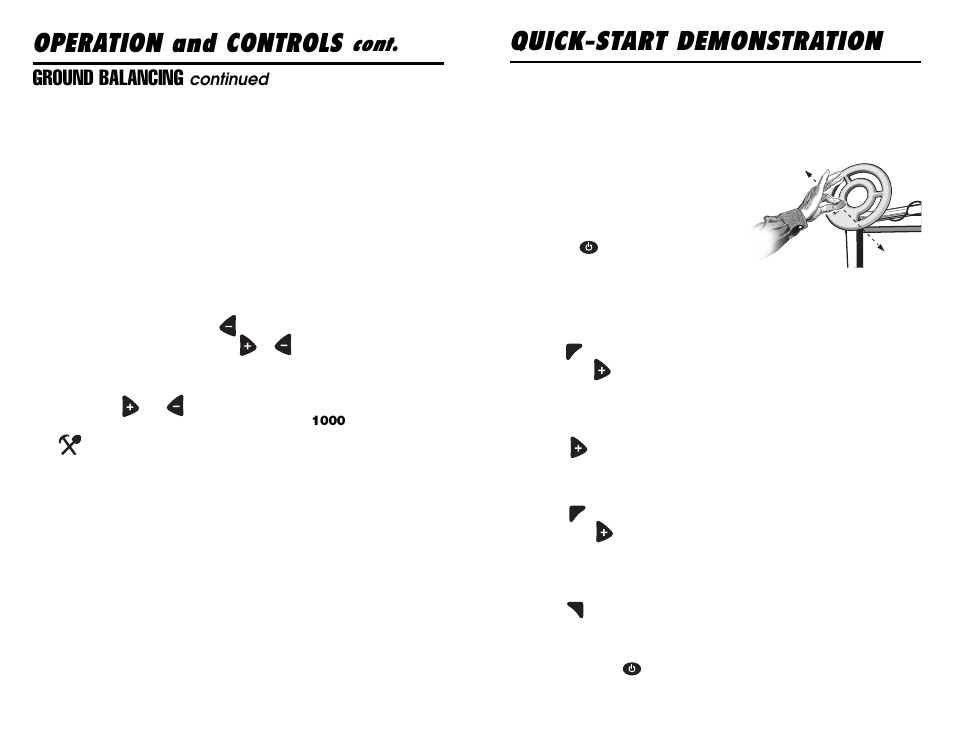 Quick-start dem onstration, Operation and controls, Cont | Ground balancing, Continued | Gamma Sports 6000 User Manual | Page 18 / 24