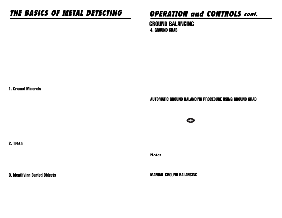 The basics of metal detecting, Operation and controls, Cont | Ground balancing | Gamma Sports 6000 User Manual | Page 8 / 24