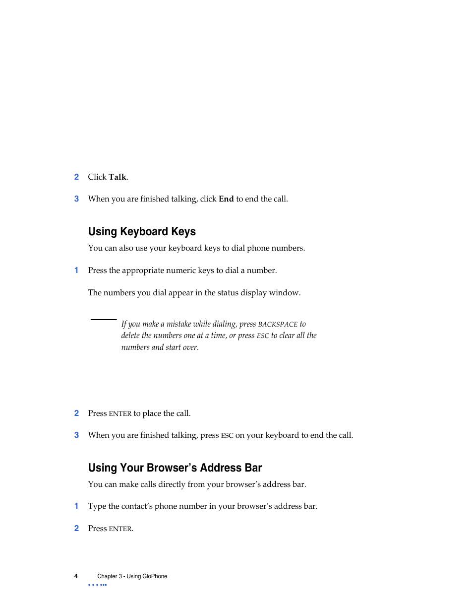 Using keyboard keys, Using your browser’s address bar | Globe GloPhone tglo User Manual | Page 10 / 21