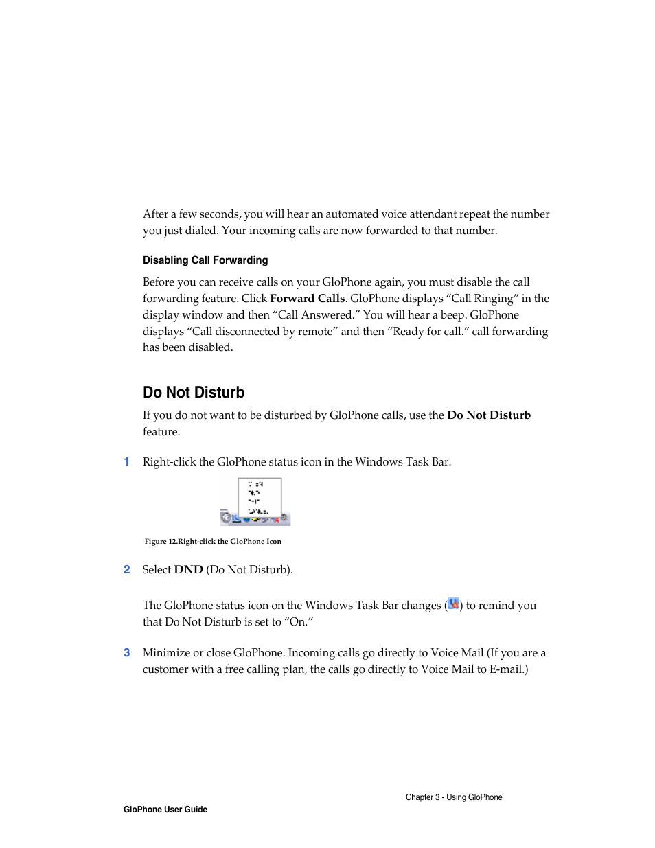 Disabling call forwarding, Do not disturb | Globe GloPhone tglo User Manual | Page 17 / 21