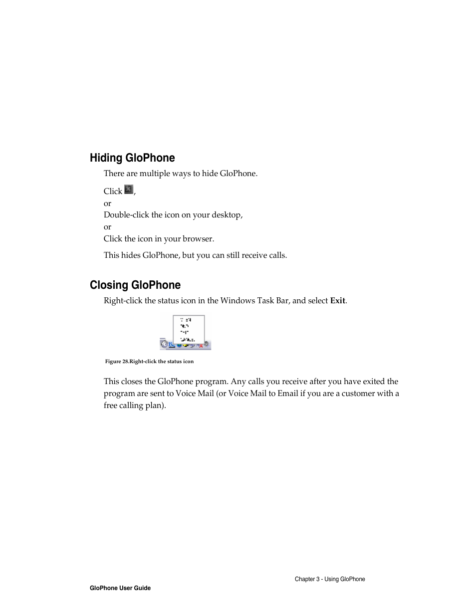 Hiding glophone, Closing glophone | Globe GloPhone tglo User Manual | Page 19 / 21